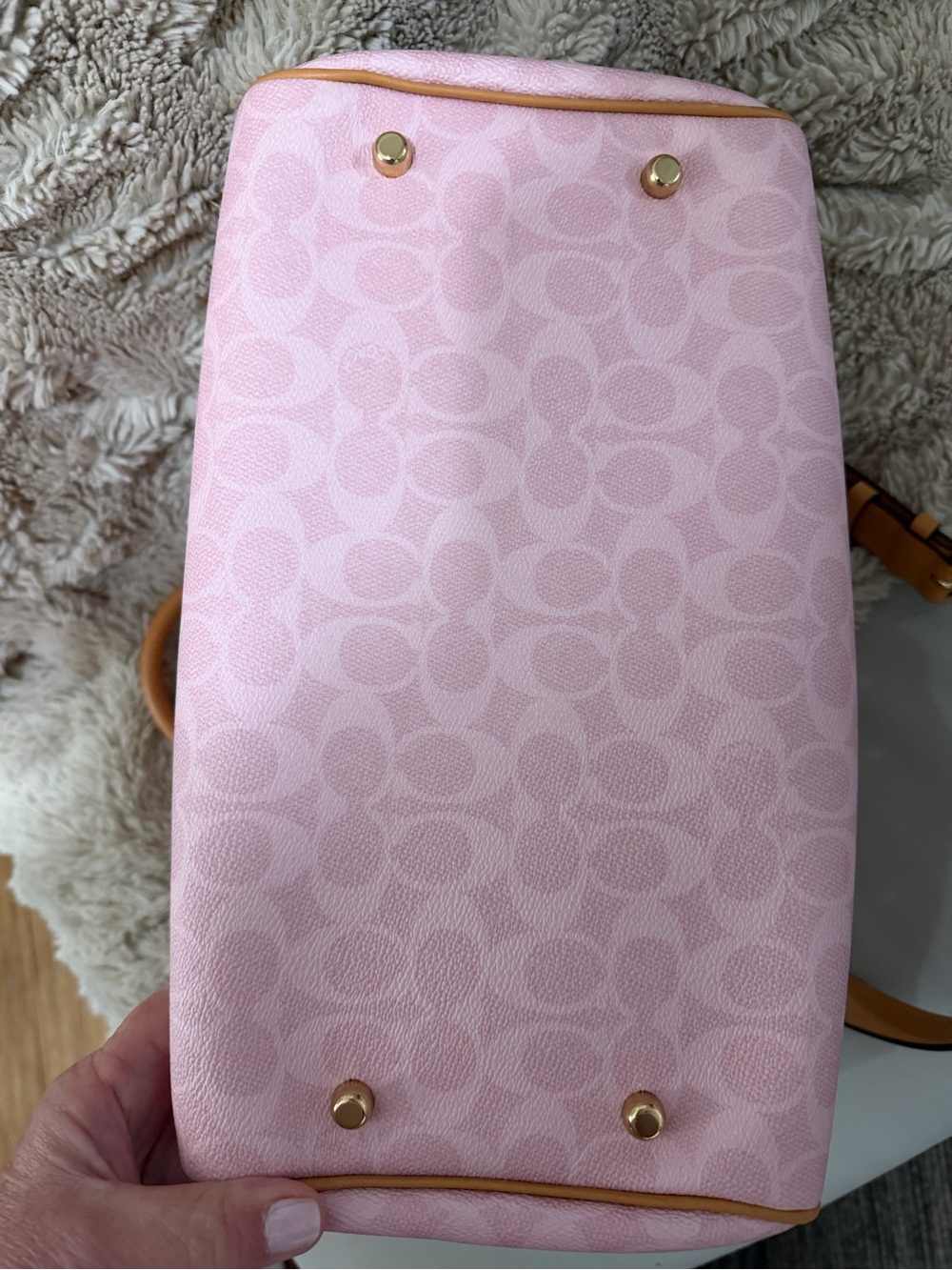 Coach Powder Pink Large Rowan with Tan Trim and Flower Charm EUC - Picture 5 of 7